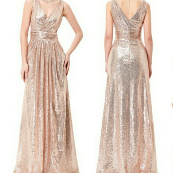 Kate Kasin Dresses & Skirts - Rose Gold Sequin Floor Length Dress